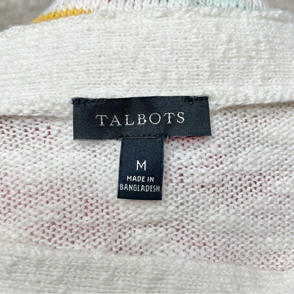 Talbots Slub Boatneck Pullover Sweater Beachy Stripe Medium White Multicolor - Picture 5 of 8